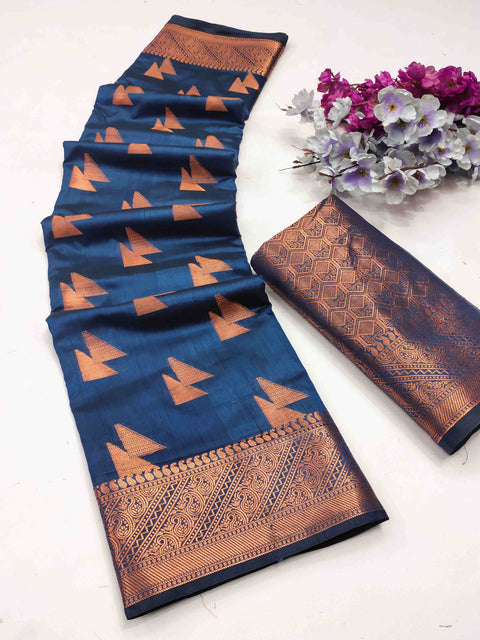 VastraLakshmi Pretty Navy Blue Banarasi Silk Saree With Forbearance Blouse Piece