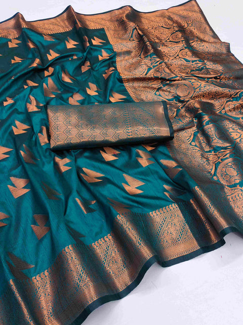 VastraLakshmi Unique Rama Banarasi Silk Saree With Forbearance Blouse Piece