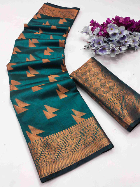 VastraLakshmi Unique Rama Banarasi Silk Saree With Forbearance Blouse Piece