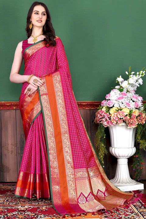 VastraLakshmi Opulent Dark Pink Soft Banarasi Silk Saree With Jazzy Blouse Piece