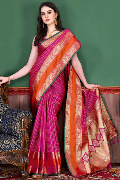 VastraLakshmi Opulent Dark Pink Soft Banarasi Silk Saree With Jazzy Blouse Piece