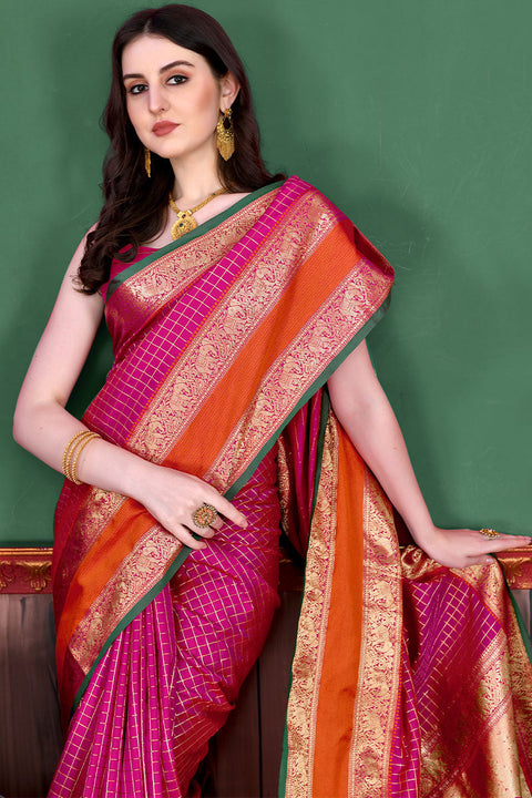 VastraLakshmi Opulent Dark Pink Soft Banarasi Silk Saree With Jazzy Blouse Piece