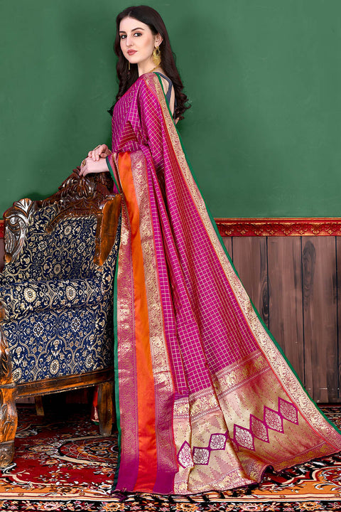 VastraLakshmi Opulent Dark Pink Soft Banarasi Silk Saree With Jazzy Blouse Piece