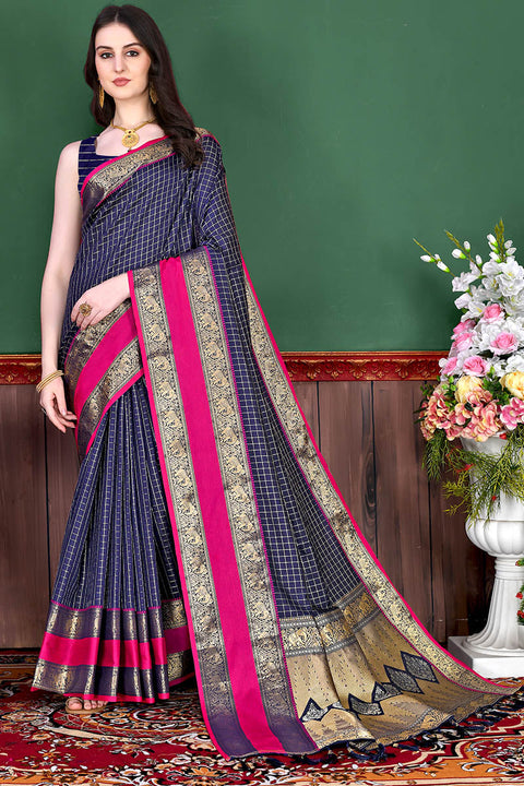 VastraLakshmi Deserving Navy Blue Soft Banarasi Silk Saree With Breathtaking Blouse Piece