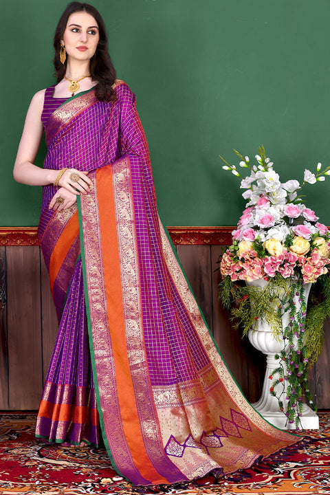 VastraLakshmi Flamboyant Purple Soft Banarasi Silk Saree With Inspiring Blouse Piece