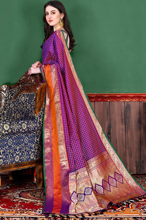 VastraLakshmi Flamboyant Purple Soft Banarasi Silk Saree With Inspiring Blouse Piece