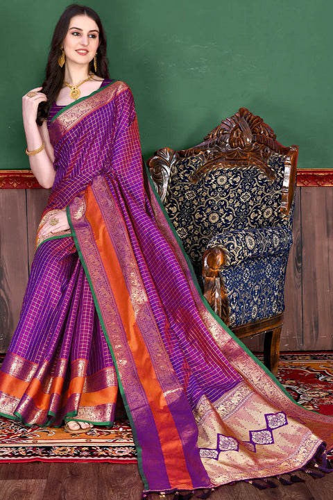 VastraLakshmi Flamboyant Purple Soft Banarasi Silk Saree With Inspiring Blouse Piece