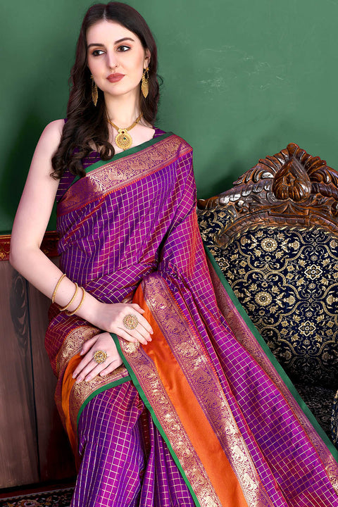 VastraLakshmi Flamboyant Purple Soft Banarasi Silk Saree With Inspiring Blouse Piece