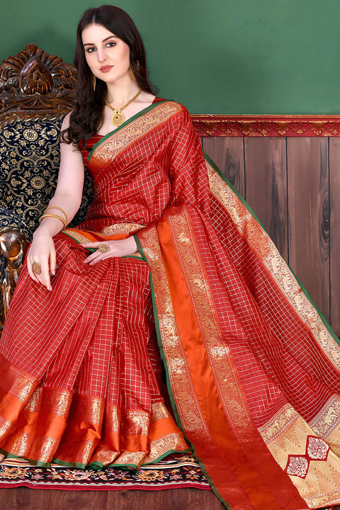 VastraLakshmi Bewitching Red Soft Banarasi Silk Saree With Demure Blouse Piece