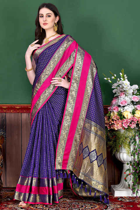 VastraLakshmi Ephemeral Royal Blue Soft Banarasi Silk Saree With Nemesis Blouse Piece