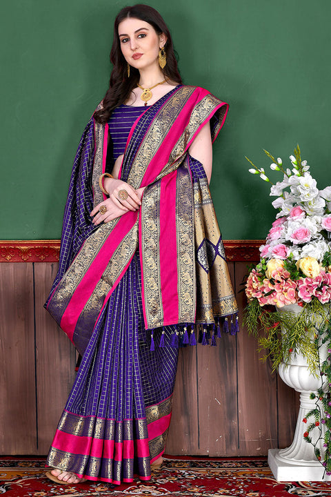 VastraLakshmi Ephemeral Royal Blue Soft Banarasi Silk Saree With Nemesis Blouse Piece