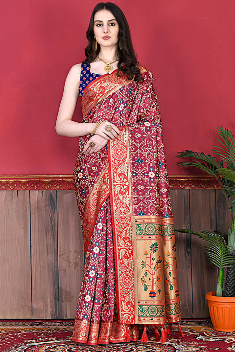 VastraLakshmi Conflate Maroon Patola Silk Saree with Angelic Blouse Piece