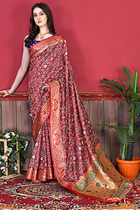 VastraLakshmi Conflate Maroon Patola Silk Saree with Angelic Blouse Piece