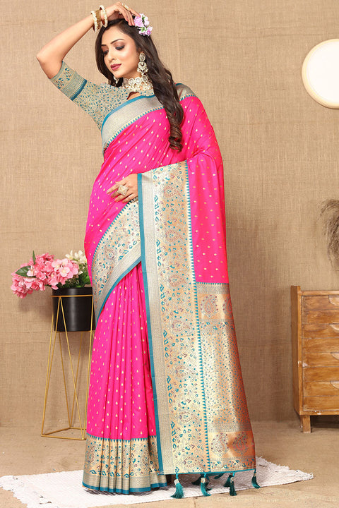 VastraLakshmi Desuetude Dark Pink Soft Banarasi Silk Saree With Nemesis Blouse Piece