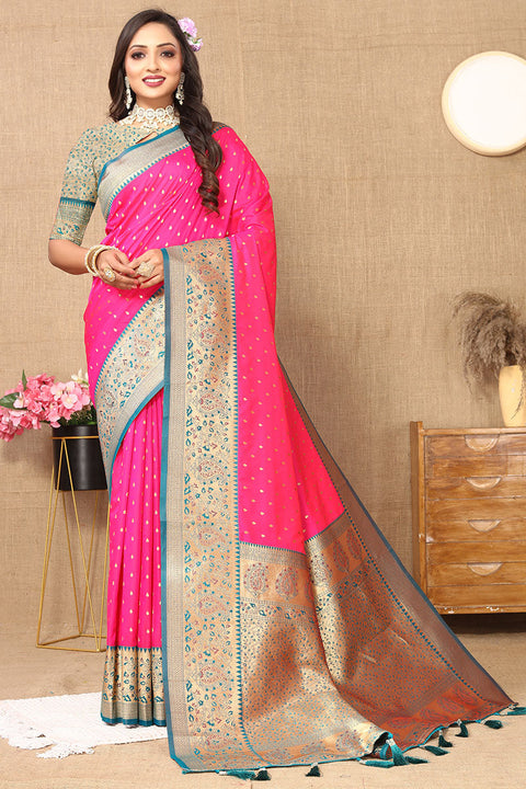 VastraLakshmi Desuetude Dark Pink Soft Banarasi Silk Saree With Nemesis Blouse Piece