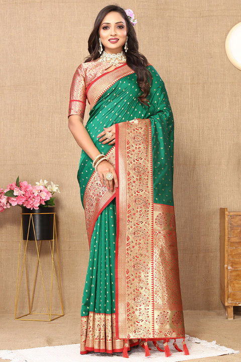 VastraLakshmi Panoply Green Soft Banarasi Silk Saree With Seraglio Blouse Piece