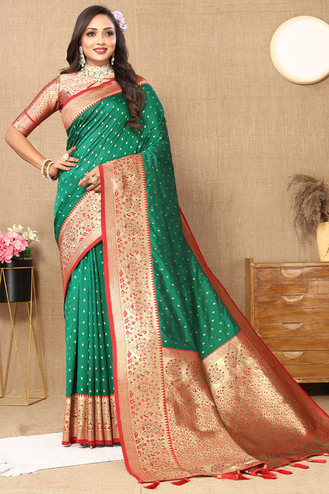 VastraLakshmi Panoply Green Soft Banarasi Silk Saree With Seraglio Blouse Piece