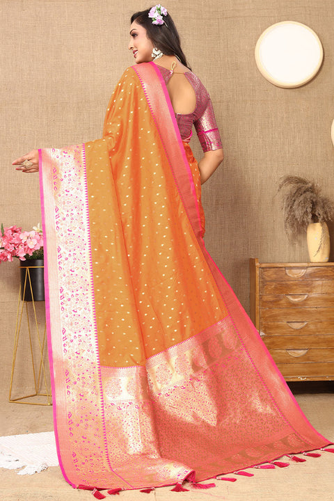 VastraLakshmi Fairytale Orange Soft Banarasi Silk Saree With Classic Blouse Piece