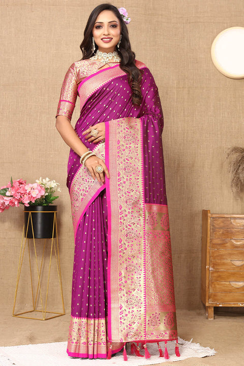 VastraLakshmi Adorable Purple Soft Banarasi Silk Saree With Hypnotic Blouse Piece