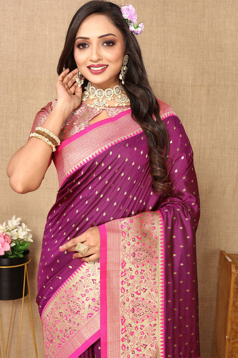 VastraLakshmi Adorable Purple Soft Banarasi Silk Saree With Hypnotic Blouse Piece