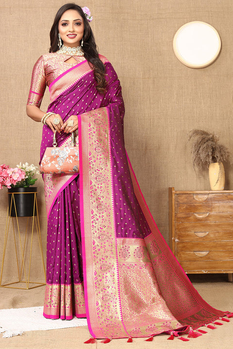 VastraLakshmi Adorable Purple Soft Banarasi Silk Saree With Hypnotic Blouse Piece