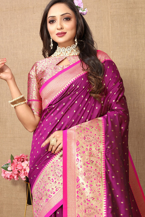 VastraLakshmi Adorable Purple Soft Banarasi Silk Saree With Hypnotic Blouse Piece