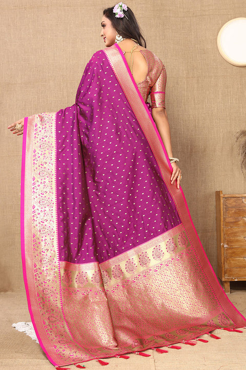 VastraLakshmi Adorable Purple Soft Banarasi Silk Saree With Hypnotic Blouse Piece