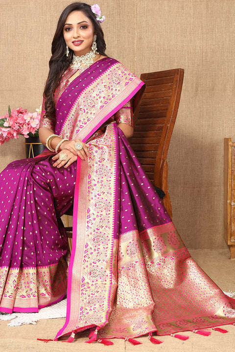 VastraLakshmi Adorable Purple Soft Banarasi Silk Saree With Hypnotic Blouse Piece