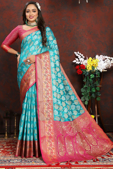 VastraLakshmi Surreptitious Firozi Soft Banarasi Silk Saree With Felicitous Blouse Piece