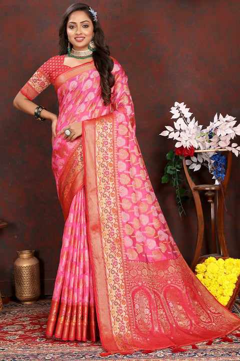 VastraLakshmi Inimitable Dark Pink Soft Banarasi Silk Saree With Ethereal Blouse Piece