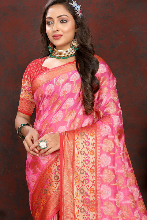 VastraLakshmi Inimitable Dark Pink Soft Banarasi Silk Saree With Ethereal Blouse Piece