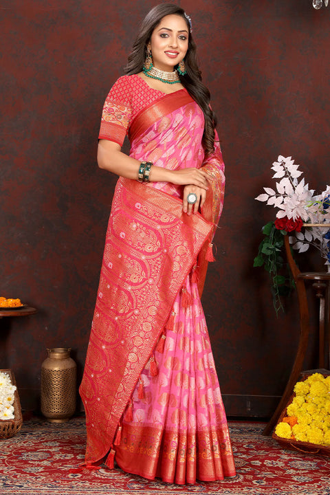 VastraLakshmi Inimitable Dark Pink Soft Banarasi Silk Saree With Ethereal Blouse Piece