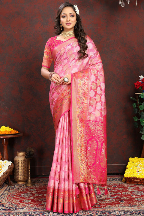 VastraLakshmi Allure Dark Pink Soft Banarasi Silk Saree With Zephyr  Blouse Piece