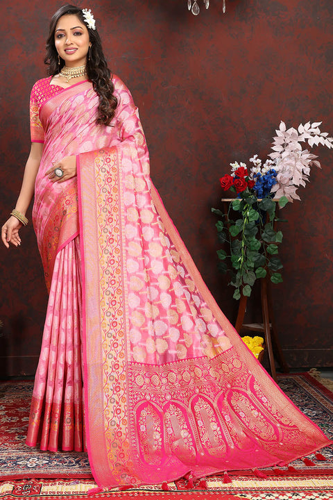 VastraLakshmi Allure Dark Pink Soft Banarasi Silk Saree With Zephyr  Blouse Piece