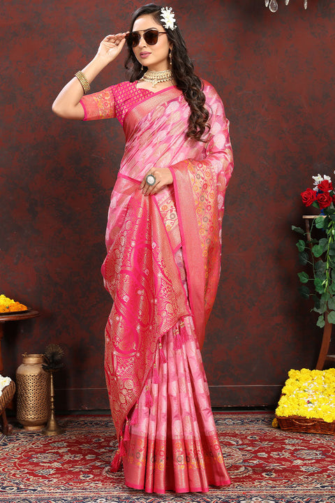 VastraLakshmi Allure Dark Pink Soft Banarasi Silk Saree With Zephyr  Blouse Piece