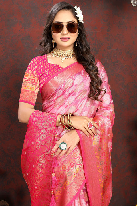 VastraLakshmi Allure Dark Pink Soft Banarasi Silk Saree With Zephyr  Blouse Piece