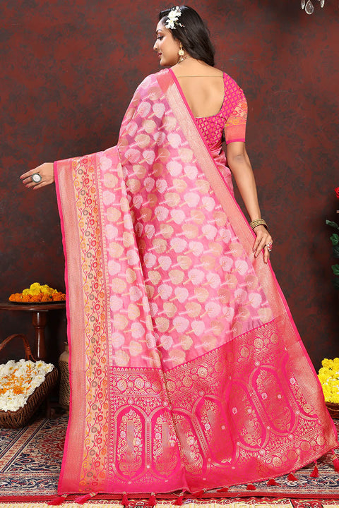 VastraLakshmi Allure Dark Pink Soft Banarasi Silk Saree With Zephyr  Blouse Piece