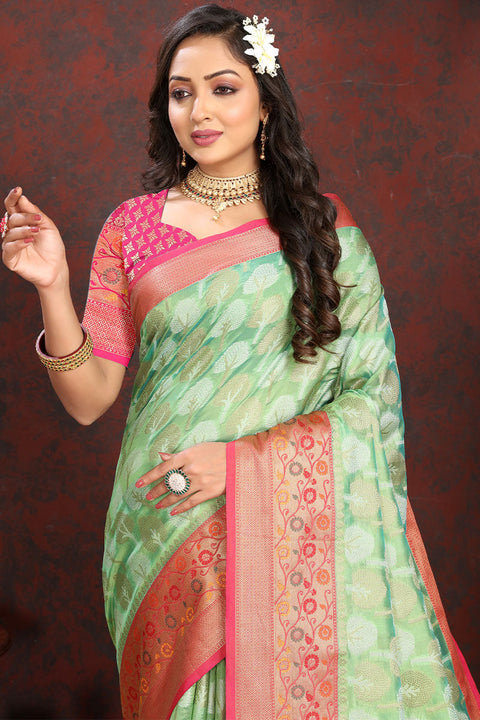 VastraLakshmi Lustrous Pista Soft Banarasi Silk Saree With Enamoring Blouse Piece