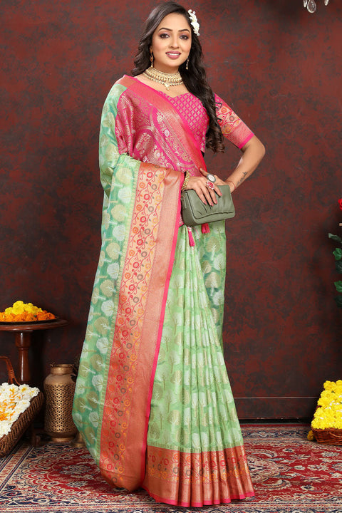 VastraLakshmi Lustrous Pista Soft Banarasi Silk Saree With Enamoring Blouse Piece