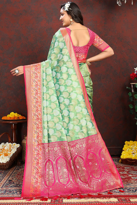 VastraLakshmi Lustrous Pista Soft Banarasi Silk Saree With Enamoring Blouse Piece