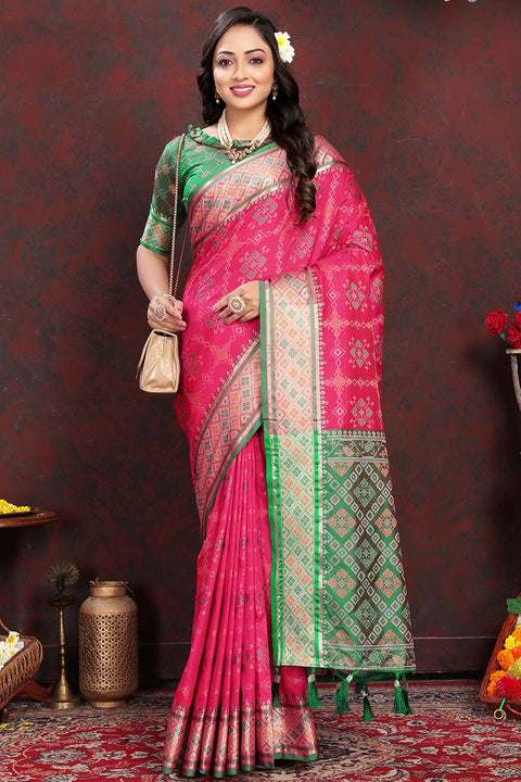 VastraLakshmi Magnetic Dark Pink Soft Banarasi Silk Saree With Quintessential Blouse Piece