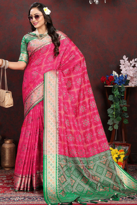 VastraLakshmi Magnetic Dark Pink Soft Banarasi Silk Saree With Quintessential Blouse Piece