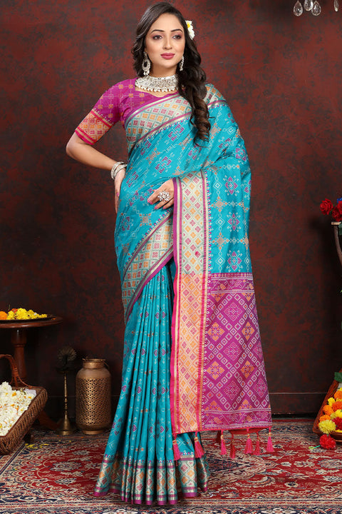 VastraLakshmi Evanescent Firozi Soft Banarasi Silk Saree With Pleasurable Blouse Piece