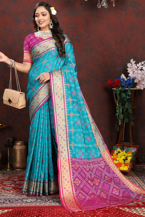 VastraLakshmi Evanescent Firozi Soft Banarasi Silk Saree With Pleasurable Blouse Piece