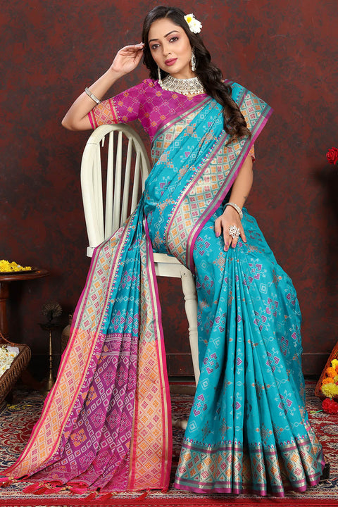 VastraLakshmi Evanescent Firozi Soft Banarasi Silk Saree With Pleasurable Blouse Piece