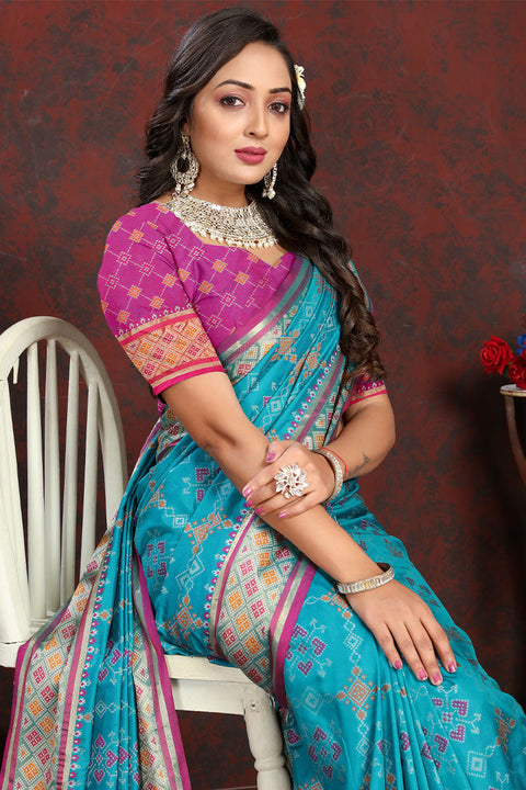 VastraLakshmi Evanescent Firozi Soft Banarasi Silk Saree With Pleasurable Blouse Piece