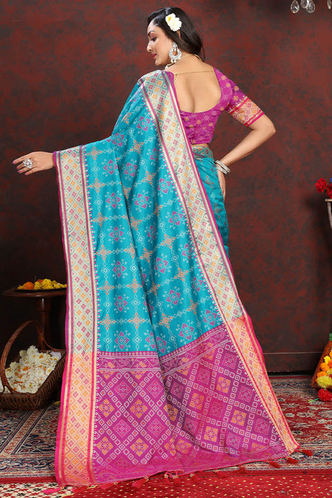 VastraLakshmi Evanescent Firozi Soft Banarasi Silk Saree With Pleasurable Blouse Piece