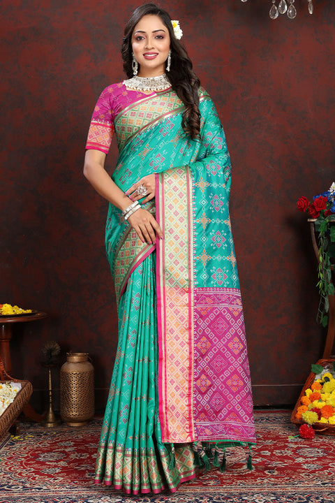 VastraLakshmi Ornate Sea Green Soft Banarasi Silk Saree With Panache Blouse Piece