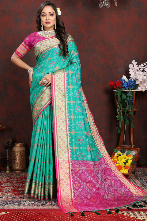 VastraLakshmi Ornate Sea Green Soft Banarasi Silk Saree With Panache Blouse Piece