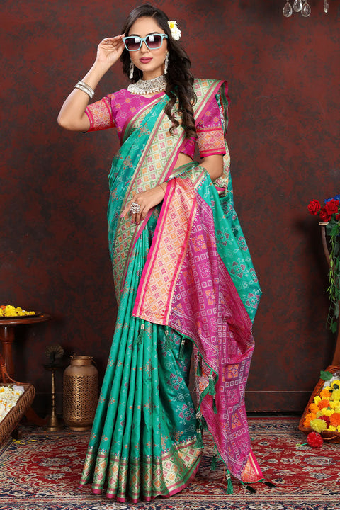 VastraLakshmi Ornate Sea Green Soft Banarasi Silk Saree With Panache Blouse Piece